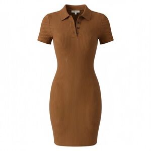 Madewell Ribbed Polo Short Sleeve Dress V-neck in Mustard Brown Size Small